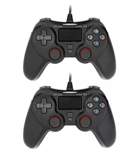 blucoil USB Wired Gaming Controller with Gamepad Button and Analog Sticks - Compatible with Playstation 4, PS4 Pro, PS4 Slim, Mac, and Windows (2-Pack)