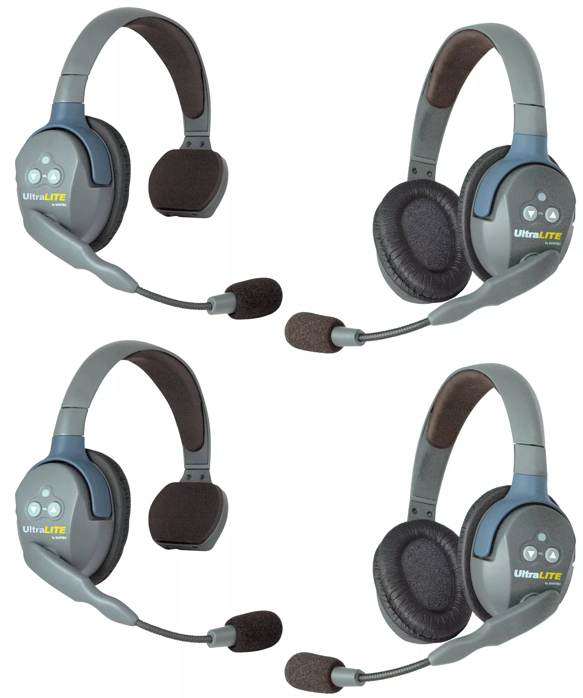 Eartec UL422 UltraLITE Full Duplex Wireless Intercom 2 Way Communication System - 1 ULSM Single-Ear Master Headset, ULSR Single Ear Remote Headset and 2-Pack of ULDR Dual-Ear Headsets, Multicoloured