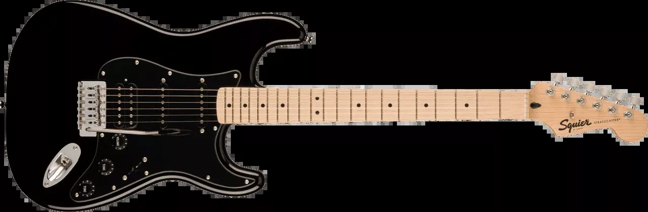 Squier Sonic Stratocaster HSS, Maple Fingerboard, Black Pickguard, Black