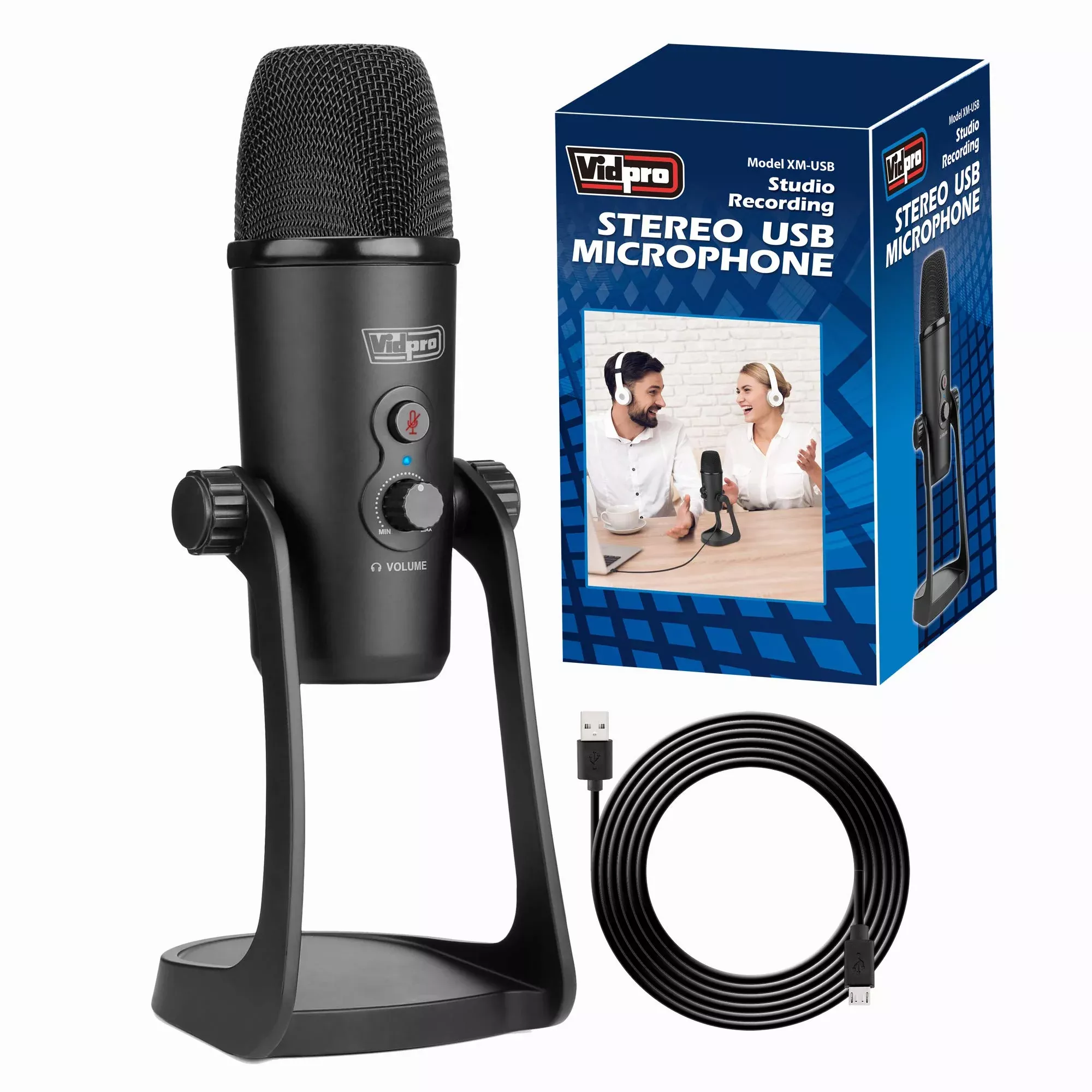 Vidpro XM-USB Studio Recording USB Stereo Microphone for Windows and Mac Computers. Durable Metal Design with Desktop Stand for Broadcast, Recording Artists, Singers, Musicians and Interviews